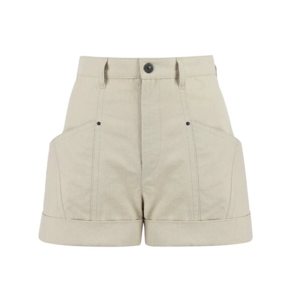 Isabel Marant Tulya Cotton Shorts Womens 36 Small 4 US Khaki Beige High Rise - Picture 1 of 14